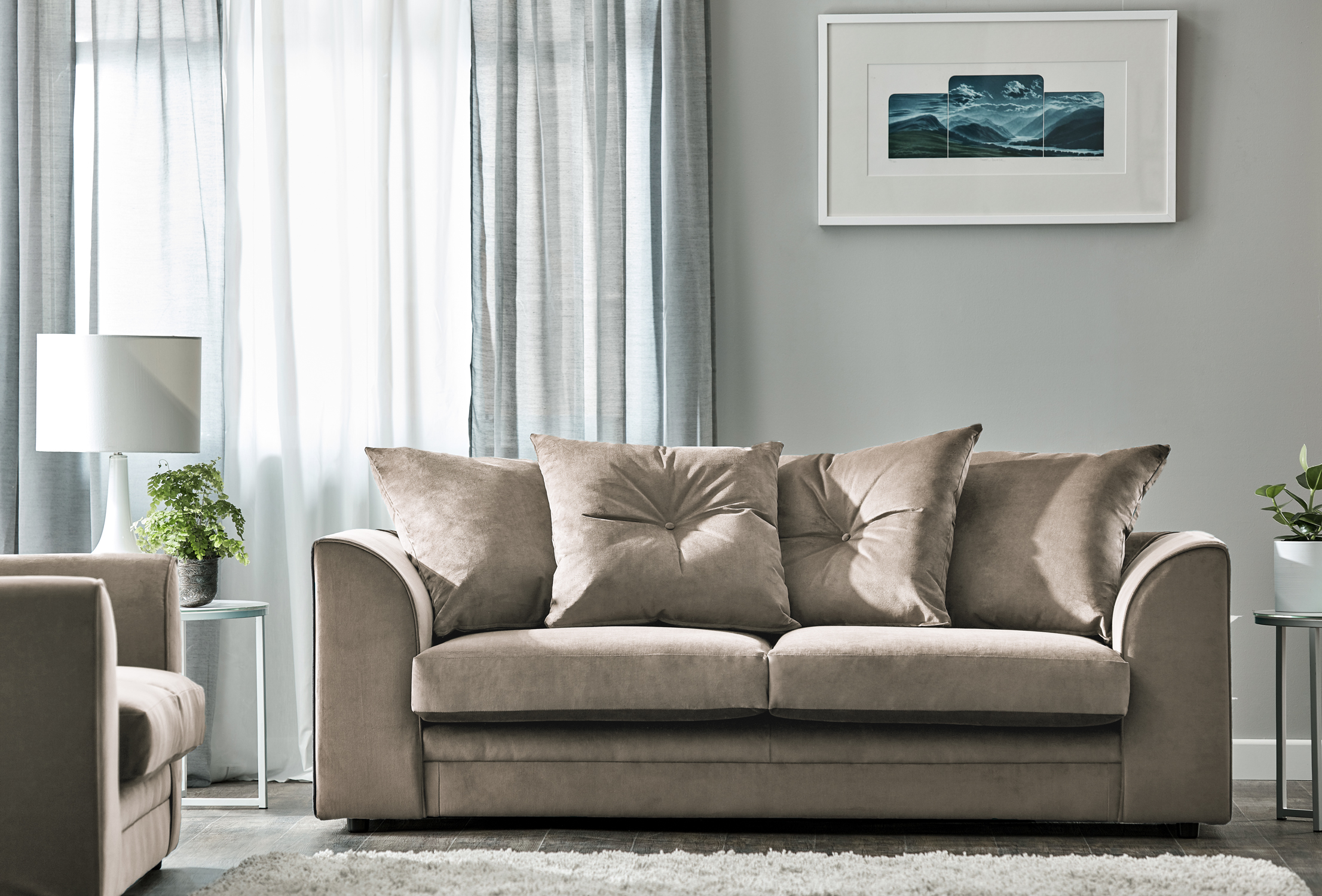 Ridgemont Plush Velvet 3 Seater Sofa Mink – GG Sofas